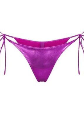 Skims Swim Metallic Tie Bikini Bottom - Dragonfruit